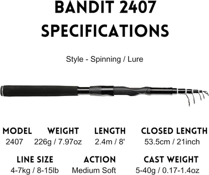 Whistytwig Telescopic Fishing Rod - Versatile Retractable Telescoping Fishing Pole, Collapsible Fishing Rod, Ideal Travel Rod