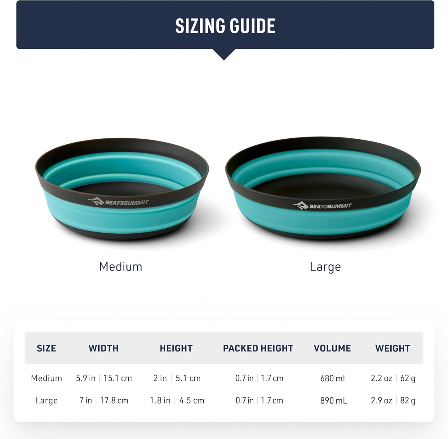 Sea to Summit Frontier Ultralight Collapsible Bowl, Large (30 fl oz), Aqua Sea Blue