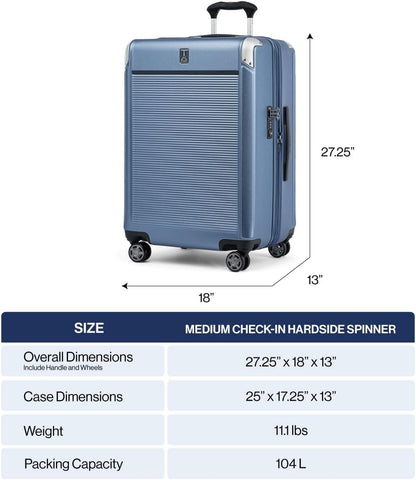 Travelpro Platinum Elite Hardside Expandable Checked Luggage, 8 Wheel Spinner, TSA Lock, Hard Shell Polycarbonate Suitcase, Vintage Grey, Checked Medium 25-Inch