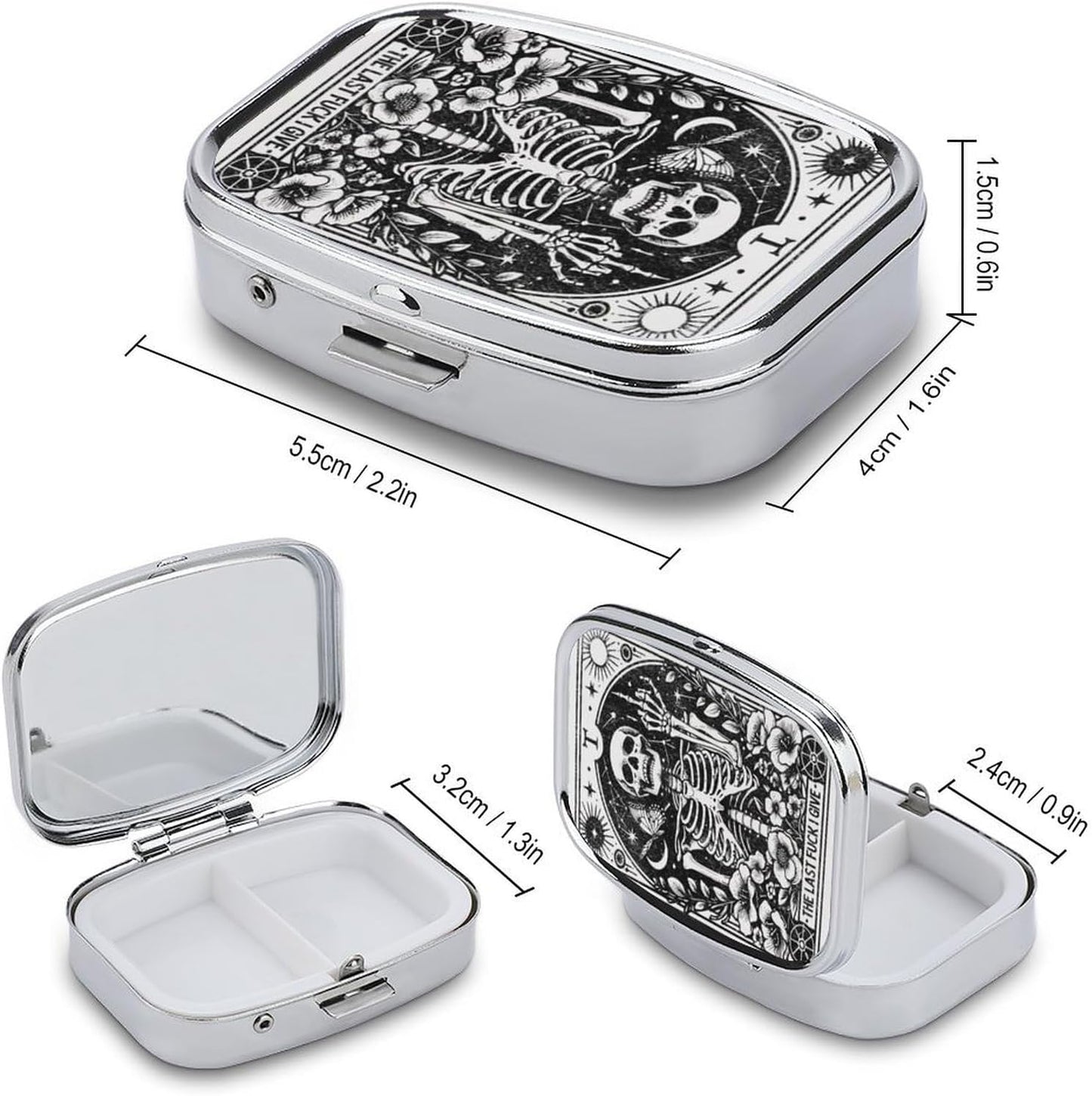 Metal 2 Compartment Pill Organizer Travel Friendly Portable Compact Pill Box Cute Pill Case to Hold Vitamins,Fish Oil,Supplements,Meds,Tablet for Purse,Pocket. (Last)