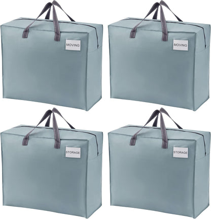 VENO 4 Pack Heavy Duty Moving Bags, Storage Bags, Packing Supplies, Top Zipper, Storage Totes for Camping, Clothes, Bedding, Comforters, Pillows (22 Gallon Light Blue, 4 Pack)
