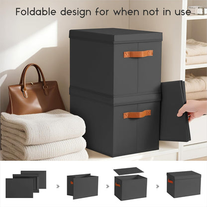 Storage Bins with Lids - Large Fabric Closet Bins with Lid, 6 Pack Clothes Organizers and Storage, Collapsible Stackable Cube Basket for Home, Office, Dorm, Black