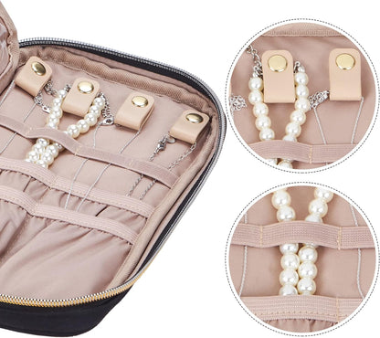 NISHEL Travel Jewelry Case, Holiday Organizer for Necklaces, Earrings, Rings, Bracelets, Watch, Black