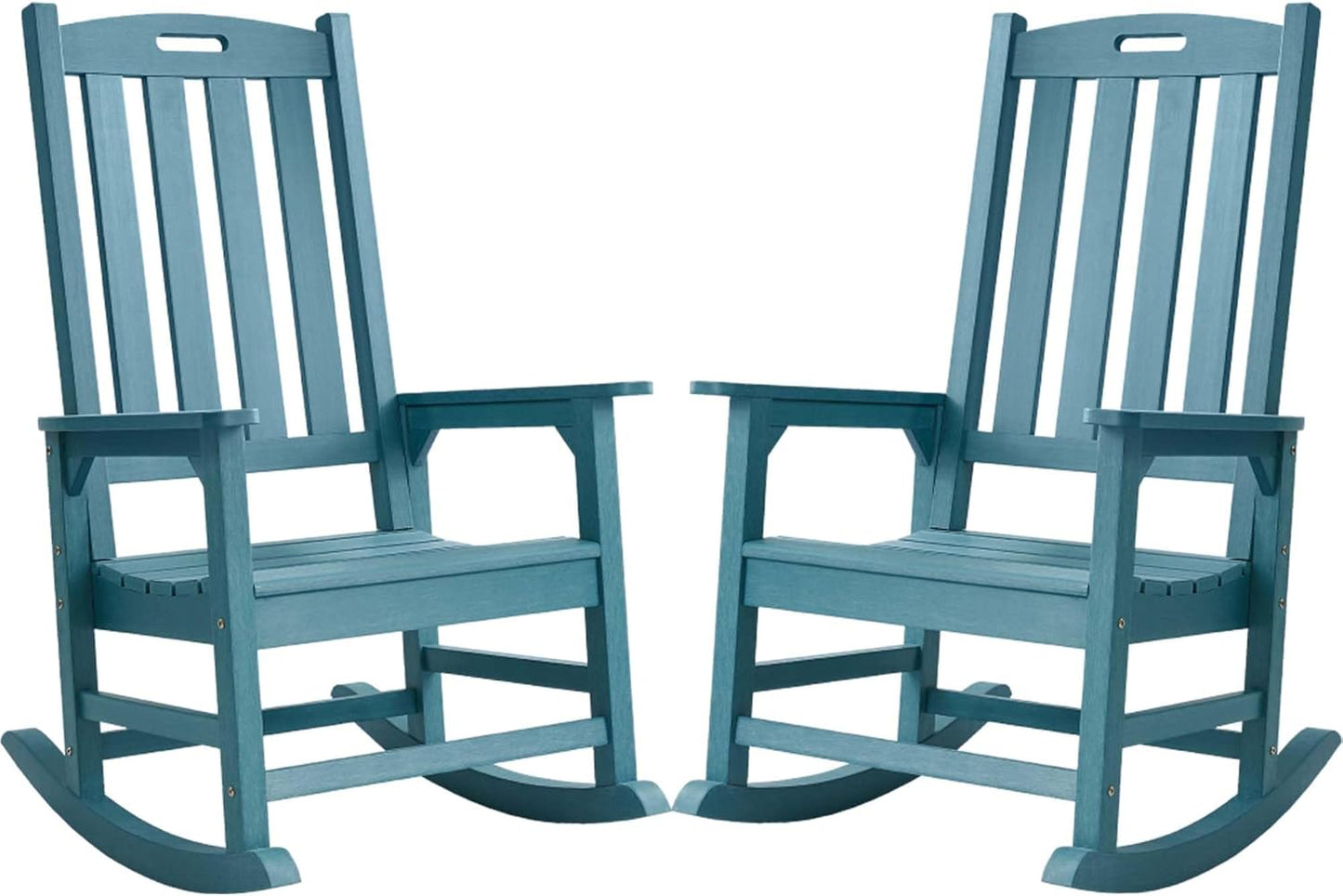 Psilvam Oversized Outdoor Rocking Chair Set of 2, Porch Rocker with 21" Wide Seat and 32" Tall Backrest, Pre-Assembled with Most Components for Effortless Installation (Blue)