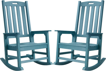 Psilvam Oversized Outdoor Rocking Chair Set of 2, Porch Rocker with 21" Wide Seat and 32" Tall Backrest, Pre-Assembled with Most Components for Effortless Installation (Blue)