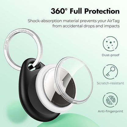 UNBREAKcable 360° Protective Case for AirTag, [2-Pack] AirTags Keyring Holder, Scratch-Resistant, Lock Design, Keychain for AirTag, TPU Full Cover Case for Key, Bag, Luggage, Pet Collar (Black&Green)
