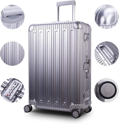 TRAVELKING All Aluminum Luggage Carry On Spinner Hard Shell Suitcase Lightweight Metal Suitcases 20“ & 28 Inch Luggage Set