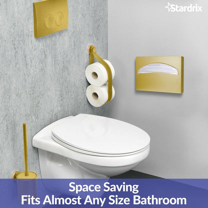 Stainless Steel Toilet Seat Cover Dispenser, Wall Mount Single or 1/2 Fold Large Capacity Toilet Seat Covers Holder for Commercial and Residential, Brushed Gold