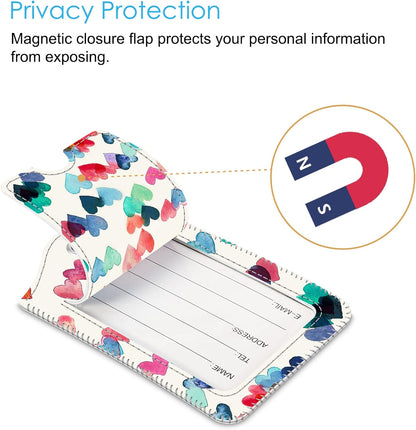 Fintie Luggage Tags, Privacy Cover ID Label with Stainless Steel Loop and Address Card for Travel Bag Suitcase - Raining Hearts (2 Piece)