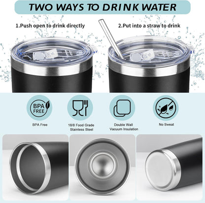 20oz Tumbler with Straw and Brush, Stainless Steel Vacuum Insulated tumbler, Double Wall Insulated Coffee Tumbler for Outdoor, Home, Travel,Office (Black,1pcs)