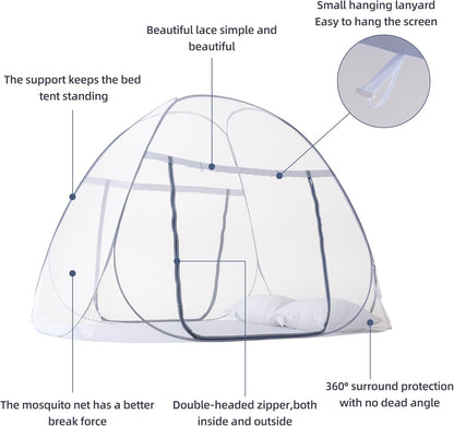 lazyzzz Pop-Up Mosquito Net Tent for Bed,Portable Folding Design Outdoor Camping Tent with Net Bottom for Baby Adults, Easy to Install and Wash for Queen Size Bed 79 x 59 x 59 inch