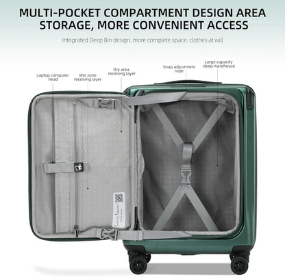 Carry On Luggage, 20 Inch Top Opening Aluminum Frame Lightweight Airline Approved ABS+PC Hard Shell Suitcases with Silent Wheels, TSA Lock, Front Pocket & Wet-dry Separated Six-piece Set