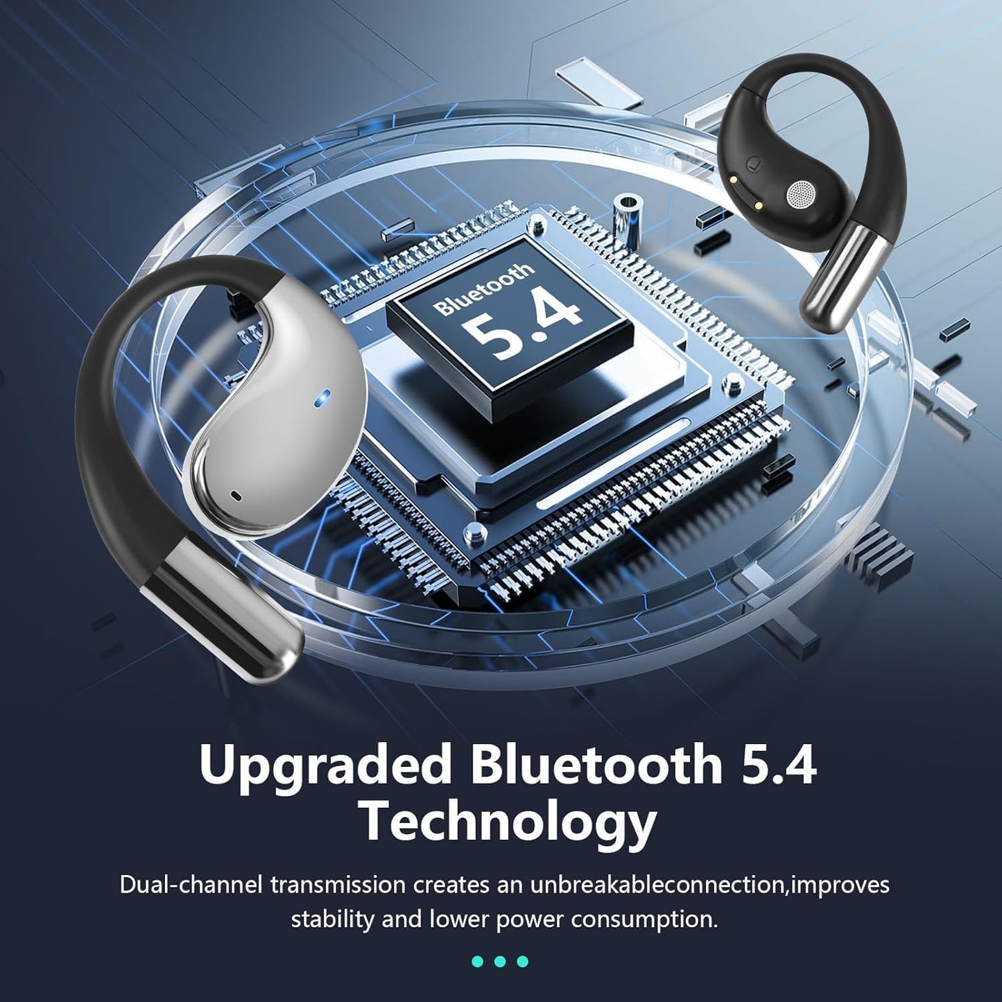 Ultra Ergonomic Open Ear Earbuds, Bone Conduction Over The Bluetooth Headphones Built-in Mic, Waterproof Design, LED Digital Display, Touch Control Operate, Fit Cycling Running Workout Sport, Black