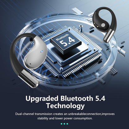 Ultra Ergonomic Open Ear Earbuds, Bone Conduction Over The Bluetooth Headphones Built-in Mic, Waterproof Design, LED Digital Display, Touch Control Operate, Fit Cycling Running Workout Sport, Black