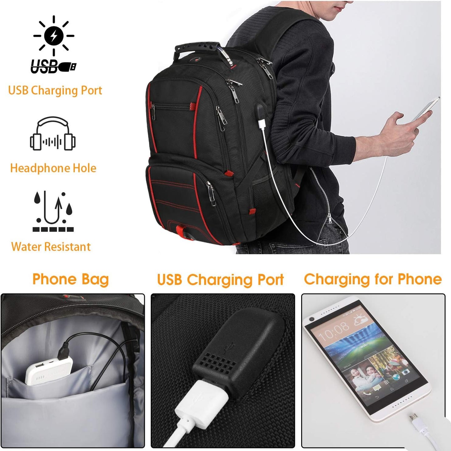 LTINVECK Travel Laptop Backpack, Extra Large Backpack for Men Women with USB Charging Port, TSA Friendly Heavy Duty Big Business Computer Backpacks Bag Fit 17 Inch Laptops, RFID Backbag