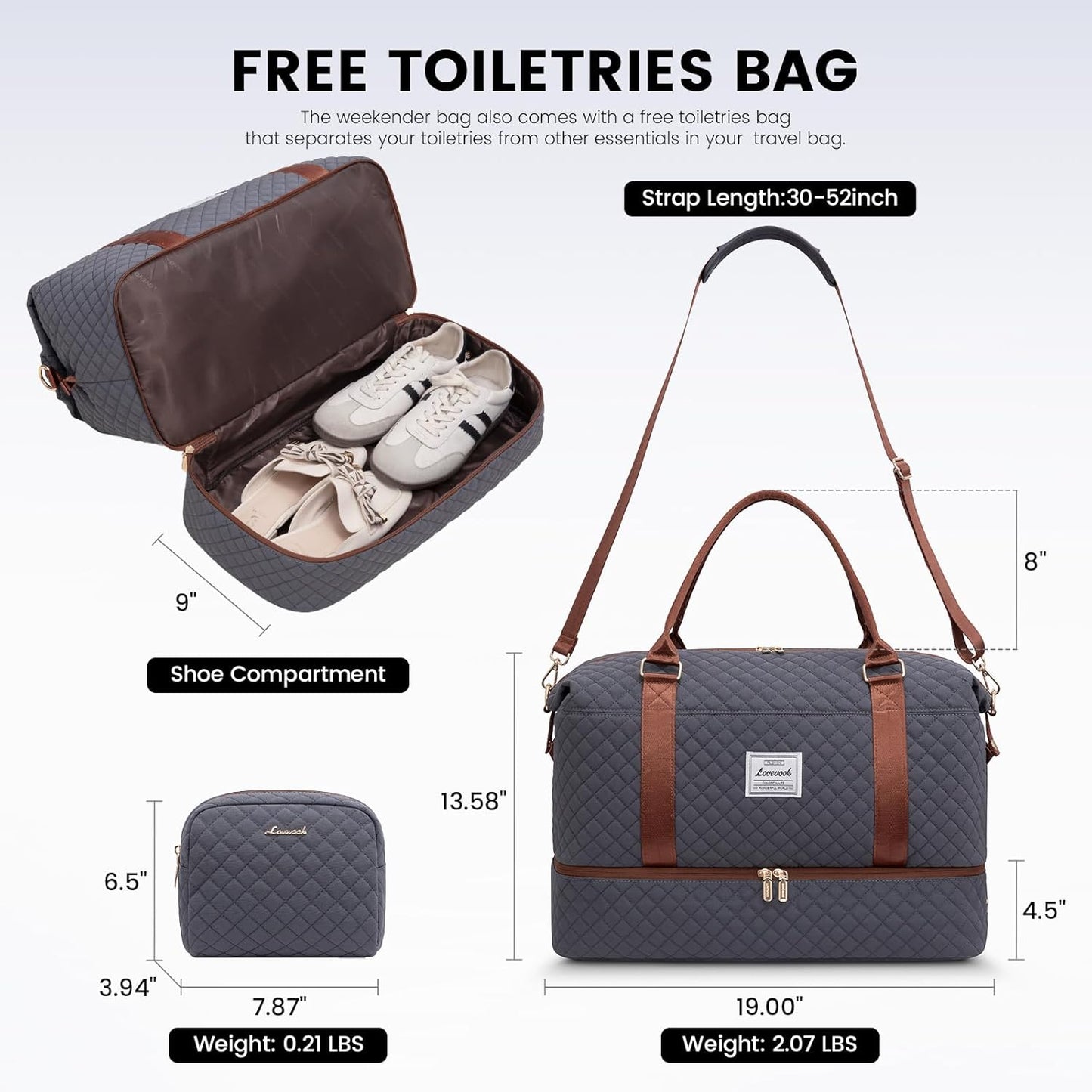 LOVEVOOK Travel Duffle Bag,Weekender Bags for Women with Shoe Compartment，Carry on Overnight Bag with Toiletry Bag,Gym Duffel Bag with Wet Pocket, Hospital Bags for Labor and Delivery