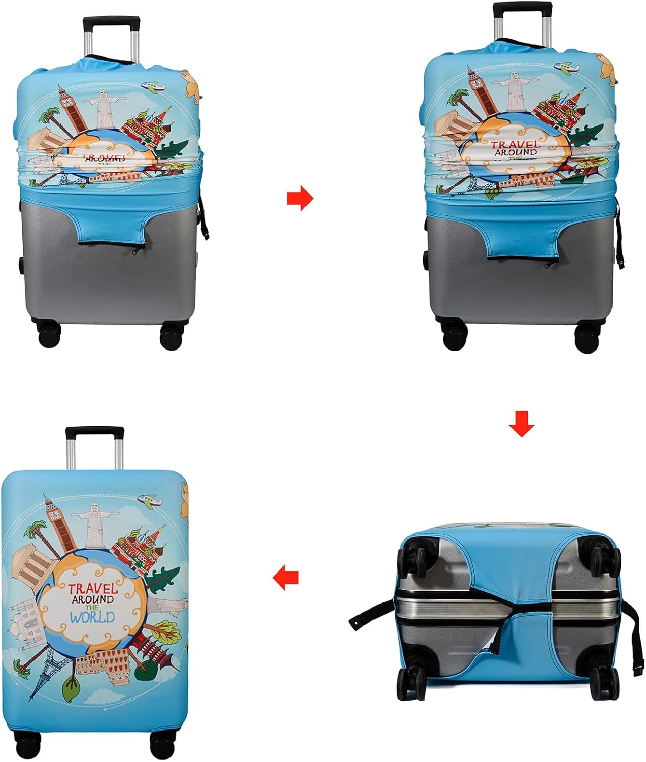 WUJIAONIAO Travel Luggage Cover Baggage Suitcase Cover Protector Skins 18-32 Inch (ocean, L (for 25-28 inch luggage))