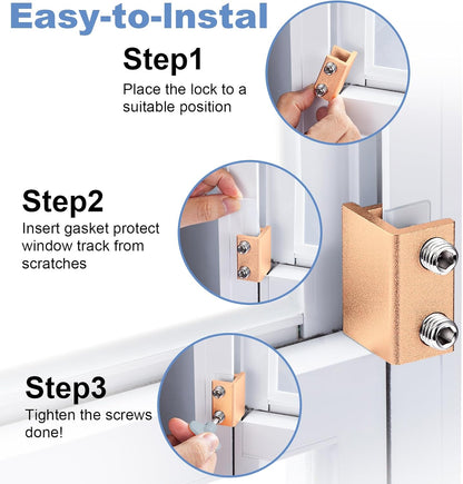 Sliding Window Locks - Adjustable Aluminum Security Locks for Horizontal & Vertical Windows (2 Sets Gold)