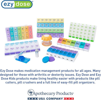 EZY DOSE Slide Pill Organizer, Stylish Medication Storage Case with Durable BPA-Free Plastic with Aluminum Exterior, Large 7-Day Weekly Compartments, Tablets, Vitamins, Compact, 9-Inch, Black