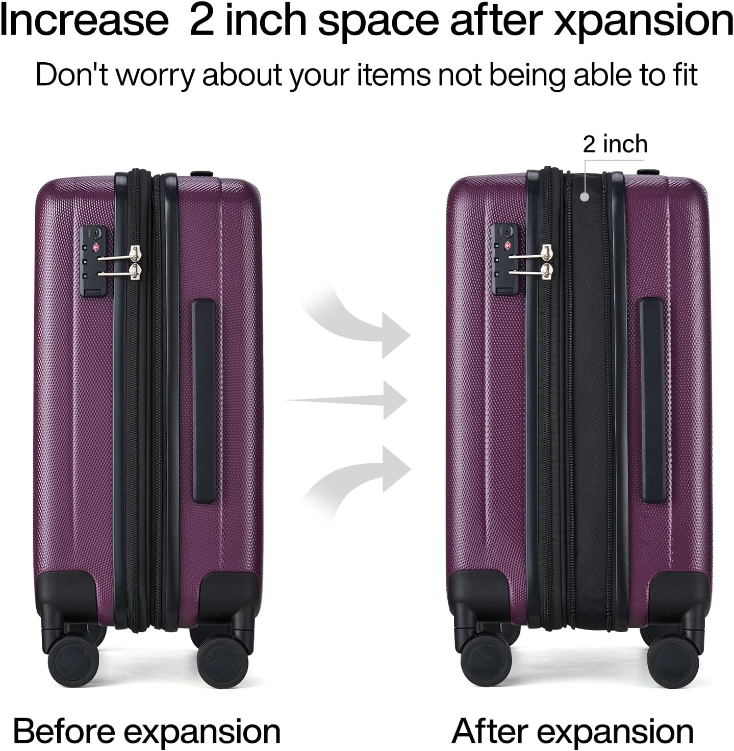 Hanke 29 Inch Expandable Checked Luggage Lightweight PC Hard Shell Luggage Suitcases with Wheels Tsa Luggage Rolling Large Suitcase Travel Luggage Bag for Study Abroad(Purple)