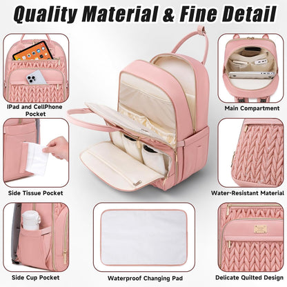 Diaper Bag Backpack,Stylish Baby Diaper Bag,Waterproof Travel Diaper Backpacks Baby Bags with Changing Pad,Stroller Straps,Insulated Pockets (Pink)