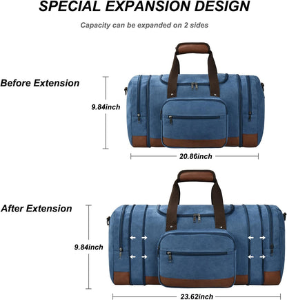 Litvyak Duffle Bag for Travel, 50L Canvas Travel Duffel Bags Overnight Weekend Gym Carry On Luggage Bag for Men & Womenn(Blue+Toiletry Bag)