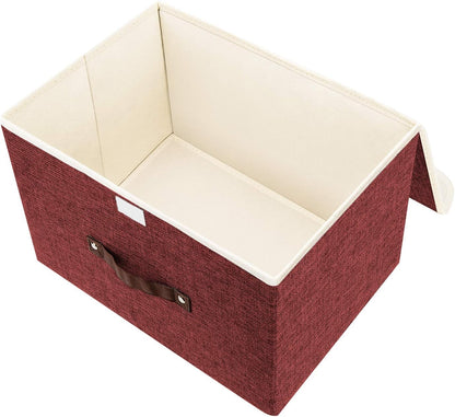 TYEERS Foldable Storage Boxes with Lids 5 Pack Fabric Storage Bins with Lids, Closet Organizers for Clothes Storage, Room Organization, Office Storage, Toys - Red Wine
