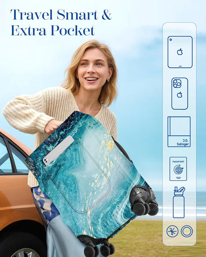 Slohif Luggage Cover for Suitcase Tsa Approved Protector - Luggage Sleeve Large Suit Case Cover Travel Stretch Baggage Case Protective Washable Fit 18-20 Inch Sea Wave XS