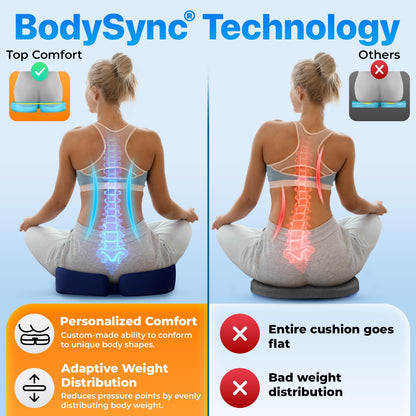 Seat Cushion, BodySync™ Technology with Non-Slip Gel & Memory Foam for Tailbone, Sciatica & Back Pain Relief, Office Chair Cushion, Car Seat Cushions for Driving (Dark Grey Blue)