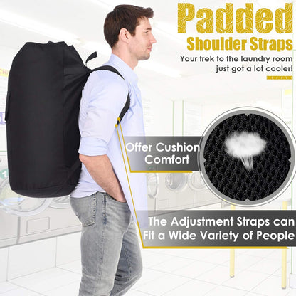 Backpack Laundry Bag, 115L Heavy Duty Extra Large College Laundry Backpack, Dirty Clothes Bag with Shoulder Straps, Laundry Hamper Bag with Drawstring Closure for College Dorm, Apartment, Laundromat