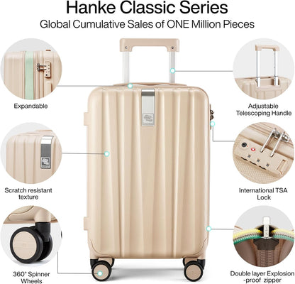 Hanke Expandable Hard Shell Luggage Sets 2 piece Carry on Luggage with Wheels Suitcases Lightweight Checked Travel Luggage Rolling Large Suitcase Travel Luggage Bag Woman Men 20/29 Inch Cuba Sand Pink