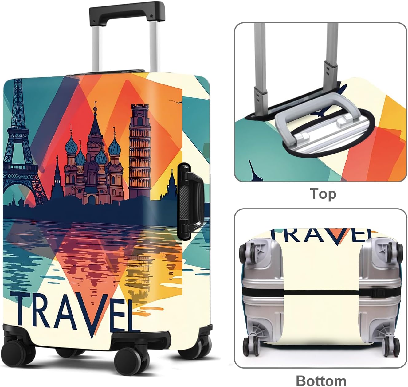 Luggage Cover Washable Suitcase Protector Anti-Scratch,Stretchable Fit for 20-34Inch Luggage Durable Travel Bag Cover with Zipper Closure (Travel-1, M(fits 24-26Inch suitcase))
