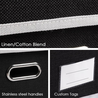PRANDOM Storage Boxes with Lids [3-Pack] Fabric Collapsible Storage Bins Organizer Containers Baskets Cube with Cover for Home Bedroom Closet Office Nursery Black（23.4X15.9X11.5