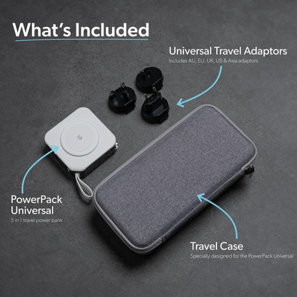PowerPack Universal - 5 in 1 MagSafe Compatible Charger | Universal Adaptors | Power Bank | Included Adaptor Plug (Crisp White)