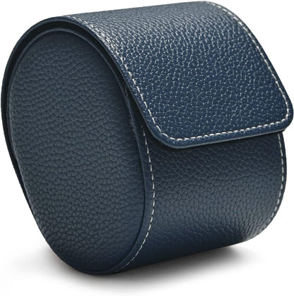Oirlv Luxury Leather Travel Watch Case Single Watch Box for Men and Women Portable Jewelry Watch Storage Roll Organizer(Blue)