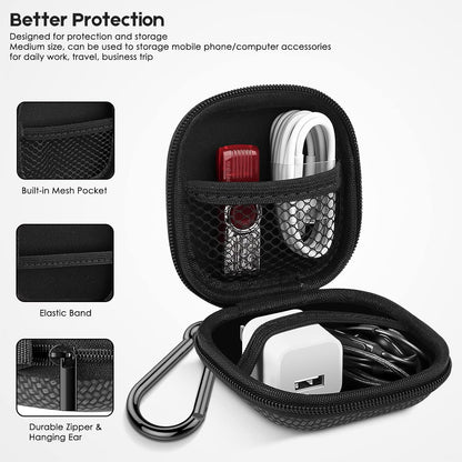 Earbud Case Hard EVA Earphone Carrying Case Cell Phone Accessories Storage Bag with Carabiner for Airpods Headset Earphone Flash Drive Charging Cable Key Wall Charger