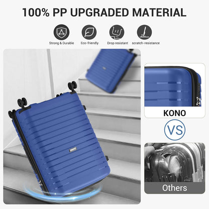 Kono 20 Inch Expandable Carry On Luggage with Spinner Wheels, Durable Hardside Luggage with Hidden Cup Holder, Lightweight Hard Shell Carry On Suitcase Airline Approved with TSA Lock(Navy Blue)