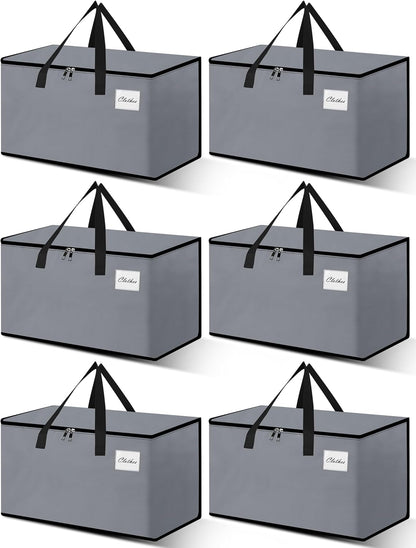 Heavy Duty Moving Bags - Extra Large Packing Bags and Storage Totes, Collapsible and Foldable Option for Moving and Storage, Grey, 125 L - 6 Pack