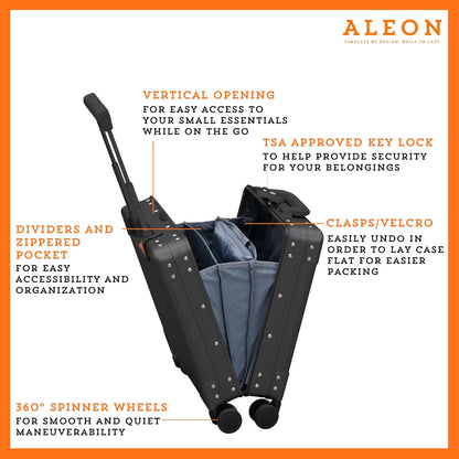 All Aluminum Lightweight 16” Premium Vertical Underseat Carry-On Luggage. Business Briefcase with Wheels - Hardshell Suitcase