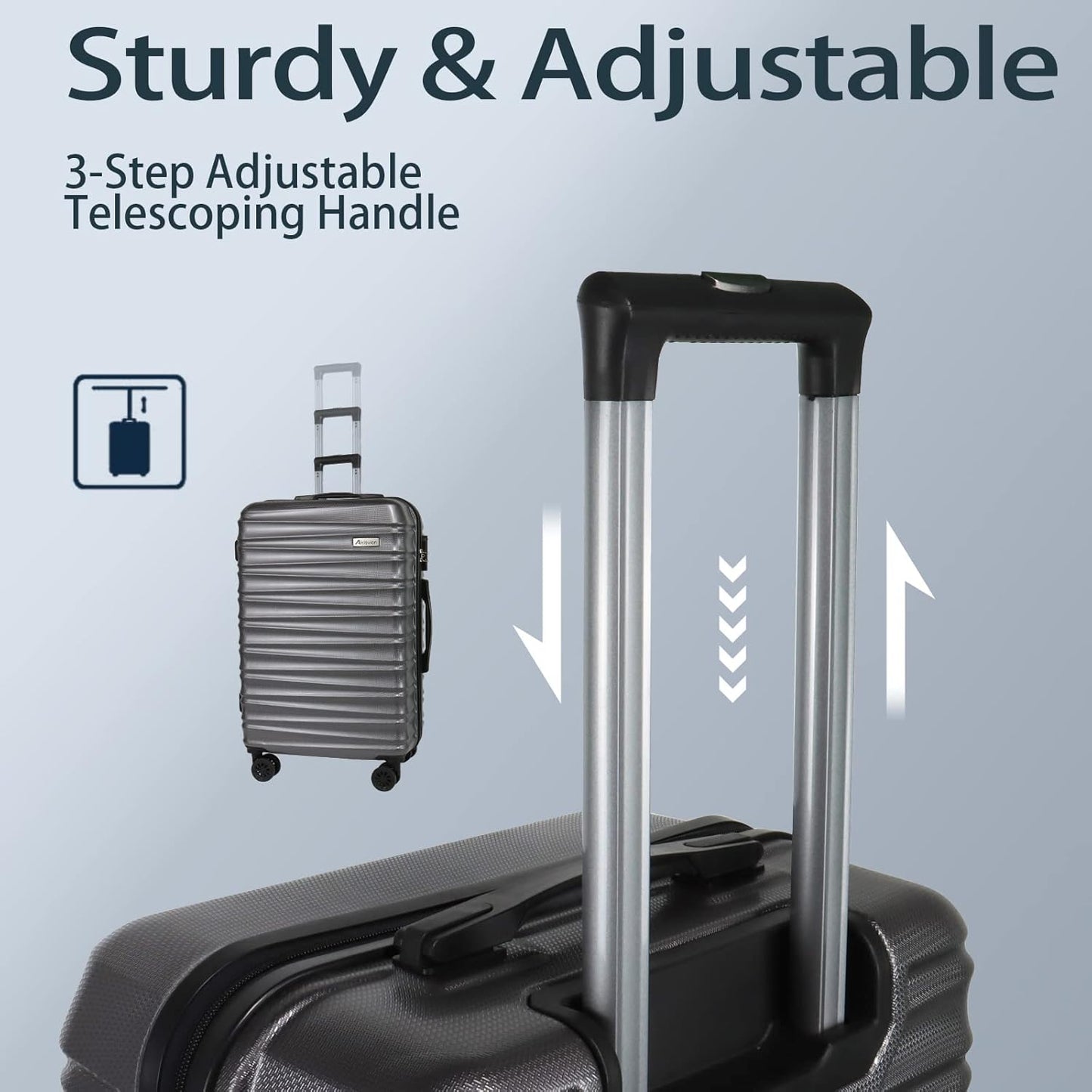 Luggage Sets 3 Piece(20/24/28)-Suitcase Set- Luggage with Wheels-PC + ABS Durable Lightweight Rotating hardshell suitcase 5PCS (Metallic Grey)…