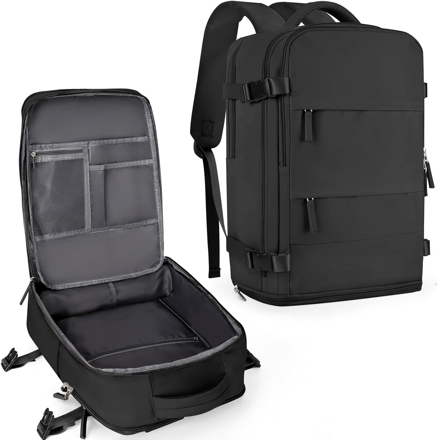 coowoz Travel Backpack For Women Men,Carry On Backpack,Hiking Backpack Waterproof Outdoor Sports Rucksack Casual Daypack Travel Essentials（Black） 25L