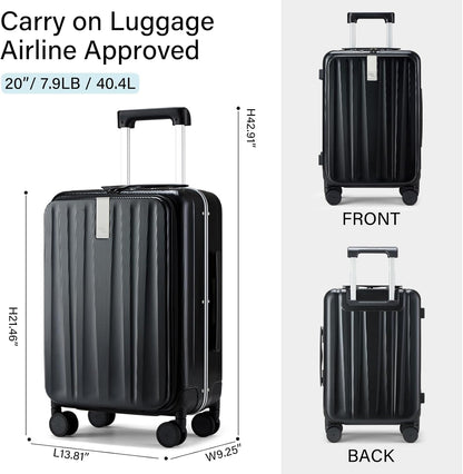 Hanke 20 Inch Carry On Luggage Hard Shell Suitcases with Wheels Luggage Suitcase Travel Luggage for Women Men Rolling Luggage Bags for Business Trip Weekender-Black