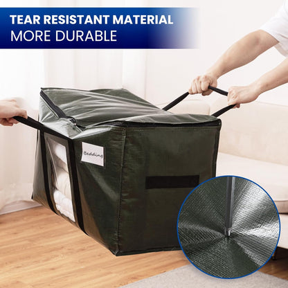 TAILI 10 Pack Green Extra Large Storage Bags, Heavy Duty Totes with Visible Window, Wrap Around Handles, Perfect for Moving