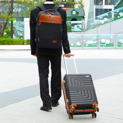 Romswi Luggage Sets 2 Piece, Expandable Carry On Luggage 20In with Travel Backpack, PC+ABS Hardside Suitcase Set with TSA Lock, Durable Carry On Suitcase with Spinner Wheels for Men Black