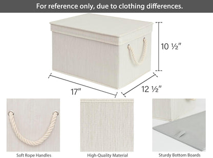 StorageWorks Storage Bins with Lids, Decorative Storage Boxes with Lid and Soft Rope Handles, Foldable Storage Baskets for Closet, Shelves, Stackable, 3-Pack, Ivory and White, Jumbo