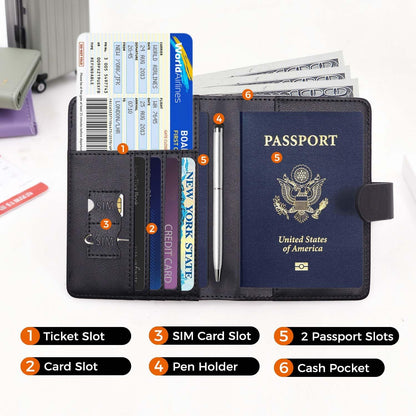 Melsbrinna Premium Leather Passport Holder Covers Case, Waterproof Rfid Blocking Travel Wallet Passport Holder with Pen Holder, Cute Passport Book for Women/Men