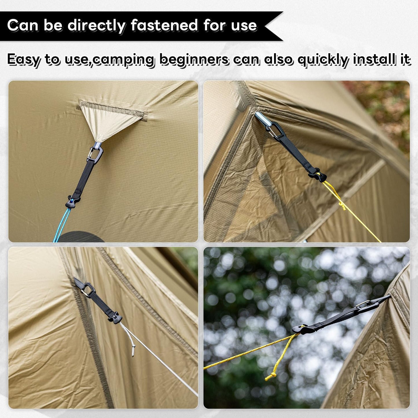 4 Pack Guy Lines-Ultralight Tent Cords with Locking Carabiner Clip, 2mm 100% Nylon Guylines Ropes for Outdoor Camping Tent Tarp,Climbing,Hiking Backpacking (Orange, 4M)