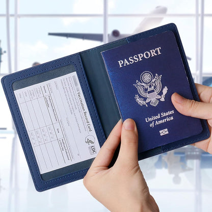 TIGARI Passport Holder for Travel Women Men, PU Leather Passport Wallet Cover Case Sleeve, Waterproof Protected Document Organizer, Family Vacation Plane Cruise Travel Essentials-Blue