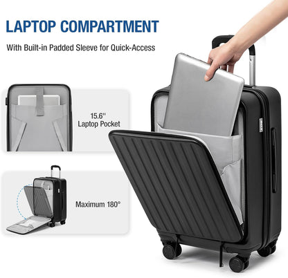 KYME Luggage Sets, 100% PC Suitcase With Double Spinner Wheels & TSA Lock, Hard Shell 3 Piece Set, 22/26/30, Black
