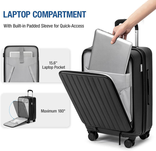 KYME Luggage Sets, 100% PC Suitcase With Double Spinner Wheels & TSA Lock, Hard Shell 3 Piece Set, 22/26/30, Black